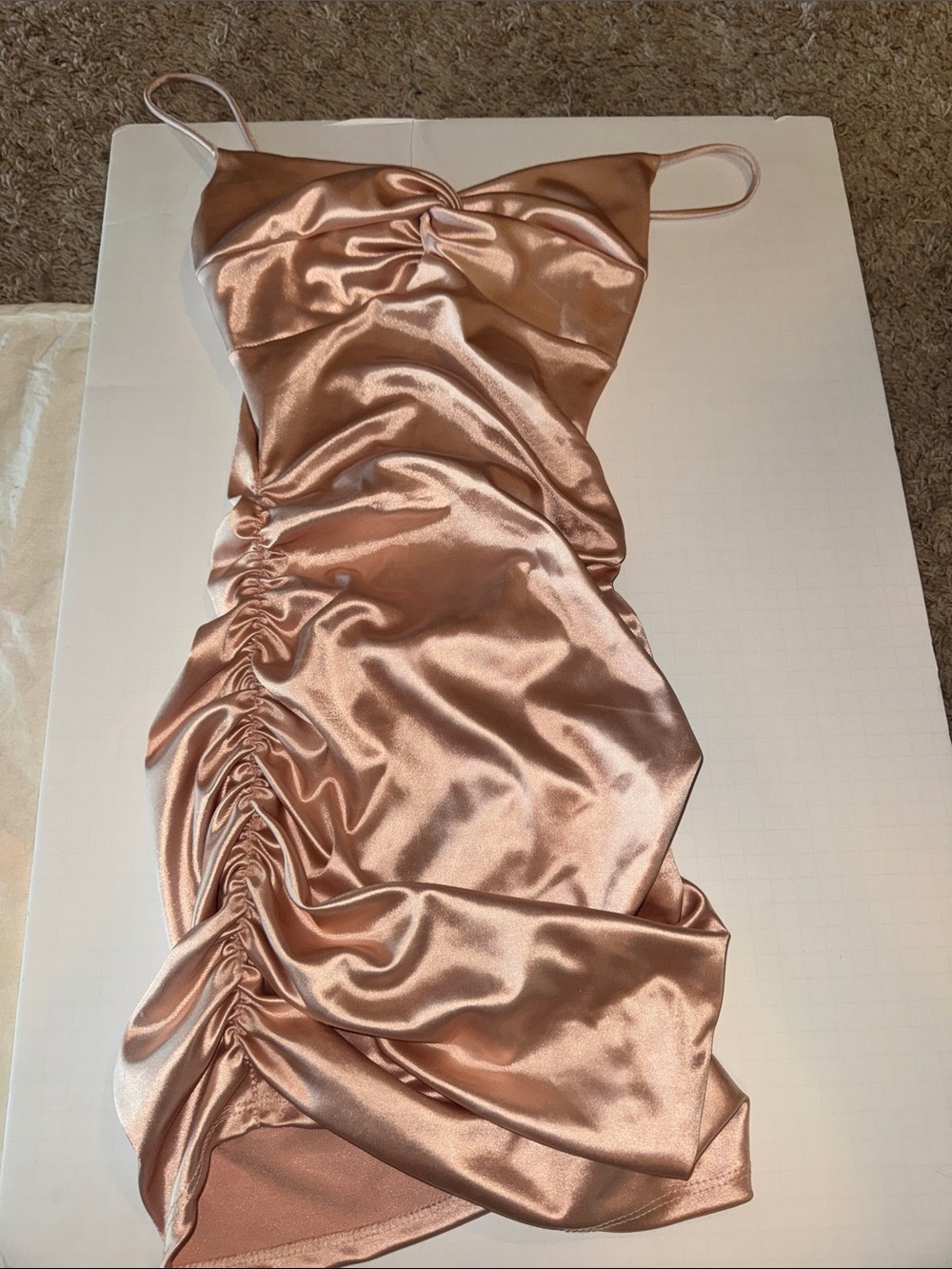Satin Ruched Slip Dress in Blush